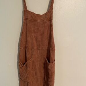 Brown Textured Pinafore Dress